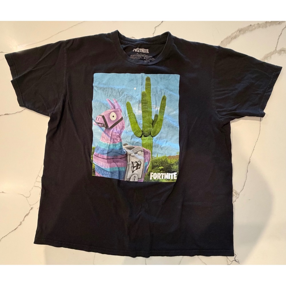 Fortnite Loot Llama Cactus Graphic T-Shirt Mens XL Black Short Sleeve Cotton Tee